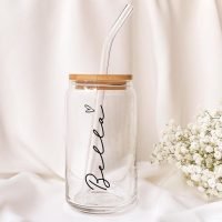 Personalized 16 oz Glass Tumbler, Custom Bachelorette Party Tumbler, Bridal Bach Party Gift, Bridesmaid Proposal, Elegant Wedding Favor
